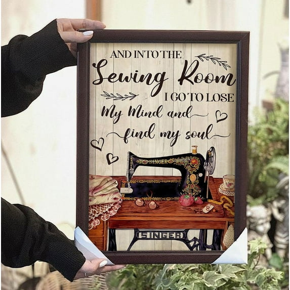 Poster en métal « and Into The Sewing Room » avec inscription « I Go to Lose My Mind and Find My Soul » pour amateurs de couture, pour salon, café, garage