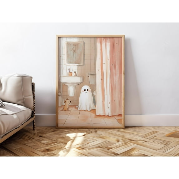 LifePlus Cute Ghost Print Bathroom Poster Halloween Wall Art Nursery Painting Hand Drawn Print Ghost Poster Halloween Wall Decor Aesthetic