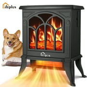 LifePlus Electric Fireplace Heater, Freestanding Fireplace Stove with 3D Realistic Flame for Indoor Home Safe Use, 750W/ 1500W, 17"