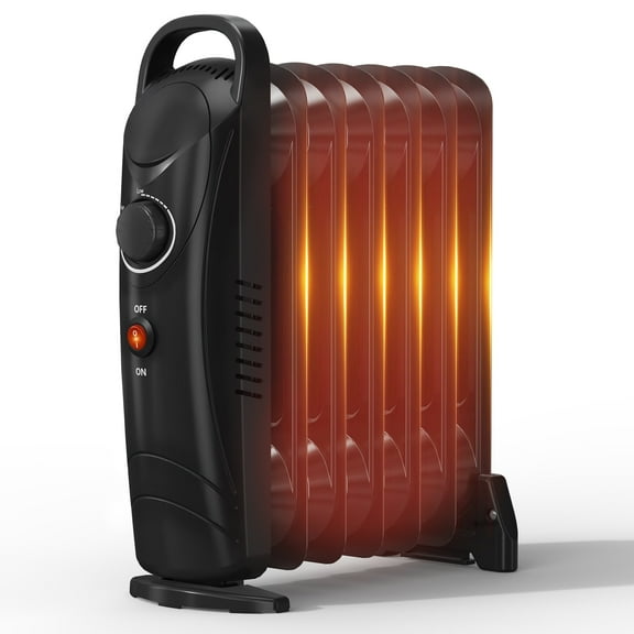 LifePlus Electric Oil Filled Radiator 700W Portable Space Heaters for Home Thermostat Energy Efficient Overheat Safety, Black
