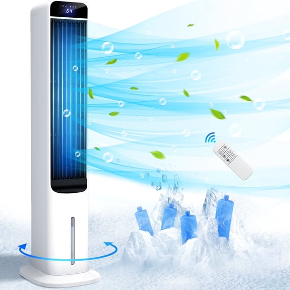 LifePlus White Evaporative Air Cooler Tower Fan 41in portable air conditioner and humidifier