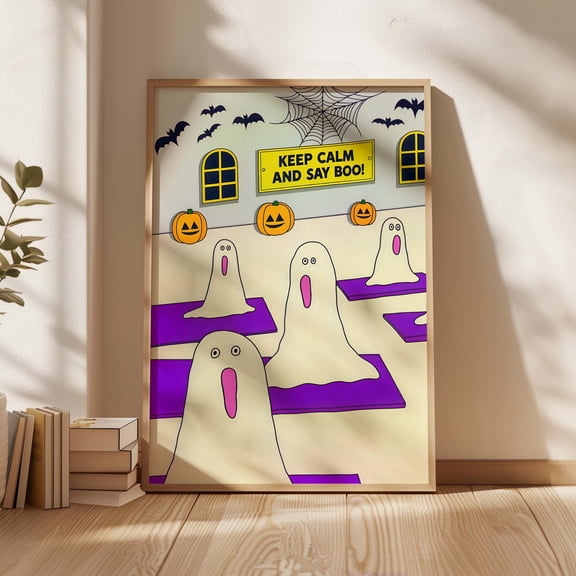 LifePlus Keep Calm and Say Boo! Ghosts Halloween Print Office Decor Meditation Poster Retro Spooky Yoga Mindful Wall Art Gift
