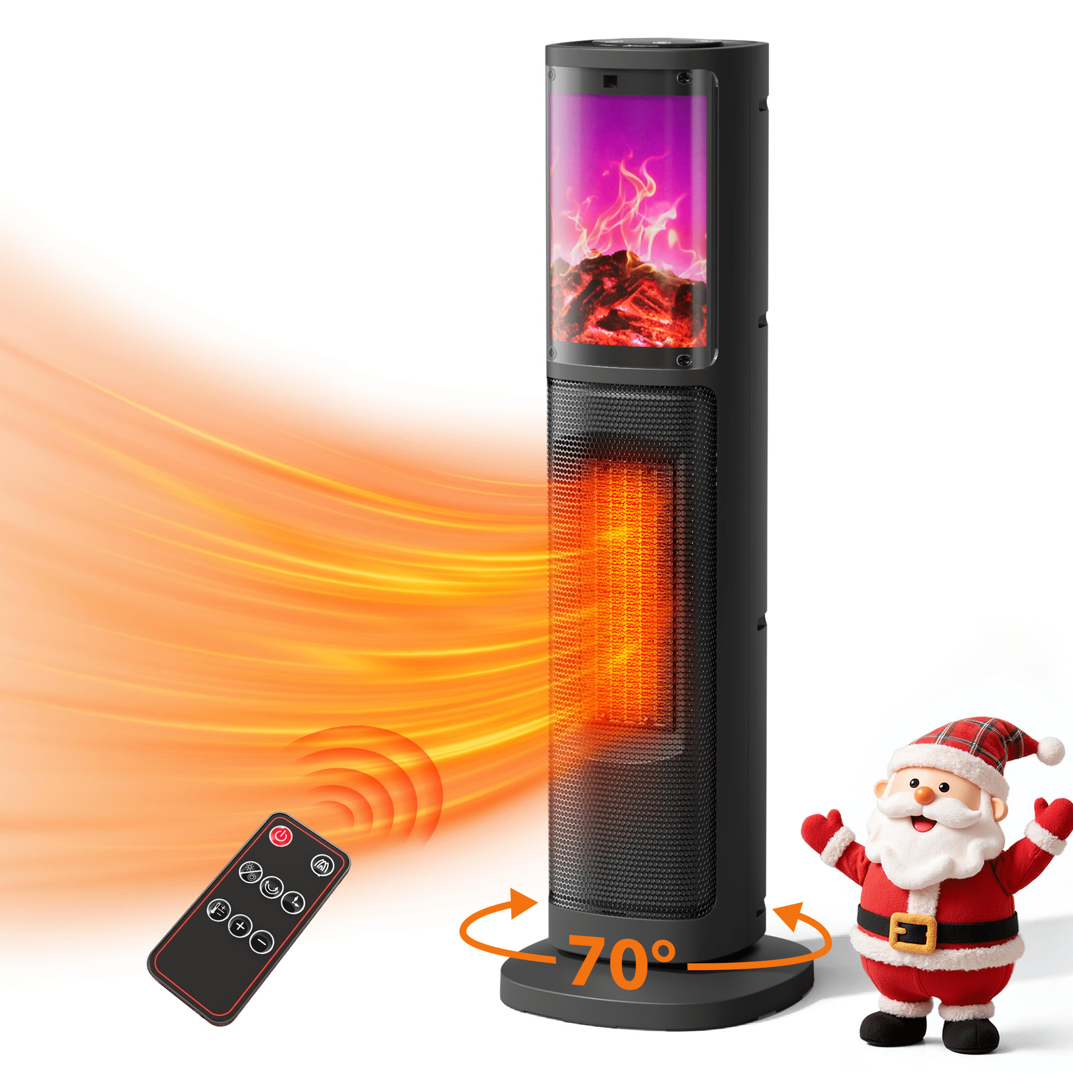 LifePlus Portable Tower Electric Indoor Fireplace Heater with 3D Realistic Flame, 70 Oscillation for Bedroom, Living Room, Homeowners & Office Workers