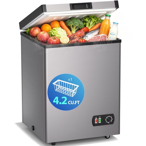LifePlus Small Deep Freezer 4.2 Cubic Feet – Mini Chest Freezer with Removable Basket, 7 Temp Settings, Energy Efficient, Ultra Quiet for Garage, Home, Office, or Apartment