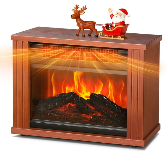 LifePlus Small Electric Fireplace Heater Tabletop 13.5" Energy Efficient Indoor Fireplace Space Heater Portable Wood Cabinet 3D Flame for Home Decor