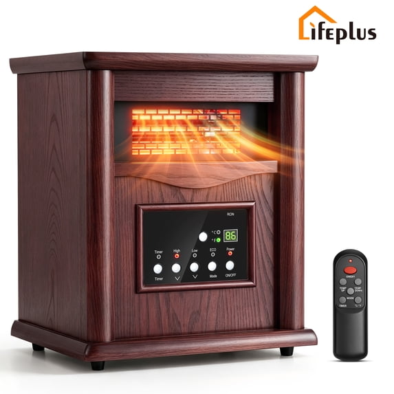 LifePlus Space Heater Infrared Quartz Electric Heaters 1500W Portable Wood with Remote