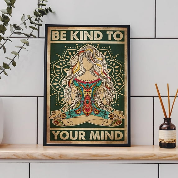 LifePlus Yoga room Poster, Be kind to your mind meditation poster, Yoga Wall Art, Chakra Decor, Balancing Chakras, Yoga Room Deco, hippie yoga decor