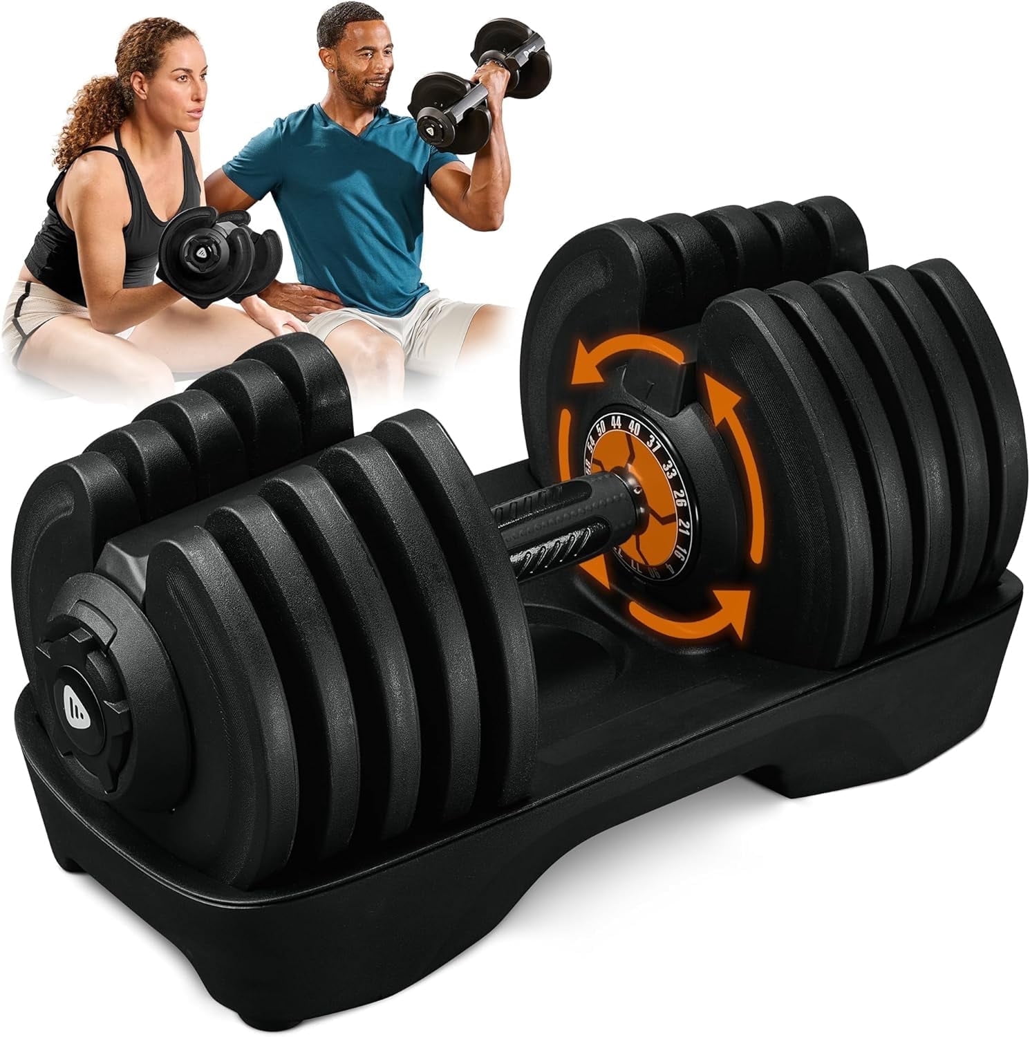 LifePro 90lb Single Adjustable Dumbbell - Quick Dial Weight Set for Home Gym Strength Training - Iron & Non-Slip