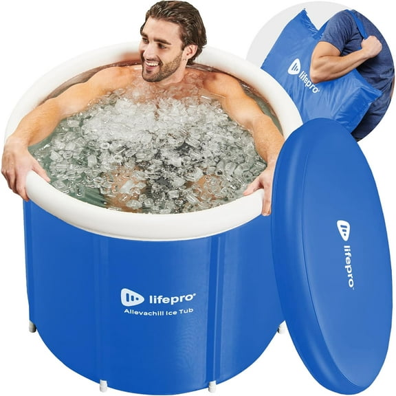 LifePro 92.5-Gallon Ice Bath Tub for Adults – Cold Plunge Recovery Tub with Lid – Portable & Foldable - Blue