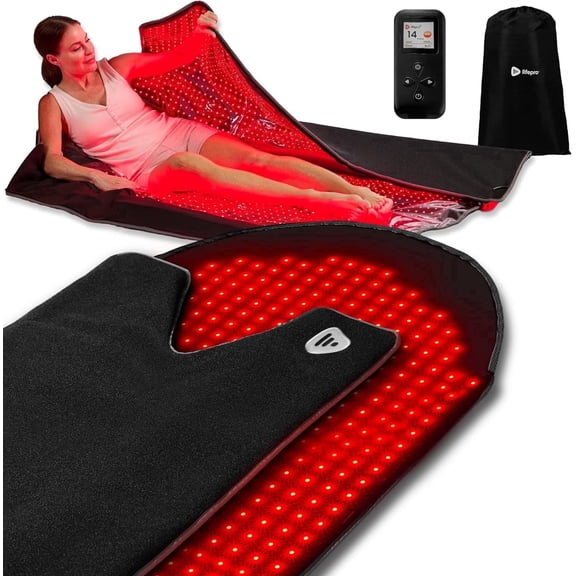 Lifepro AllevaBody Red Light Therapy Blanket – 660nm & 850nm Infrared Light Therapy Mat for Full Body, Muscle Recovery & Relaxation, LED Therapy Wrap with Remote Controls – 62” x 24” - Black