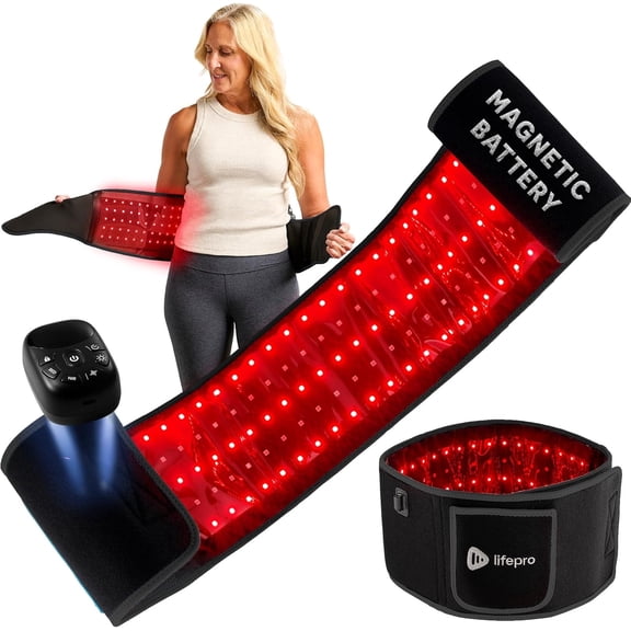 Lifepro Red Light Therapy Belt with 660nm Red & 850nm Infrared LEDs – Adjustable Rechargeable Wrap – Portable Wellness Device – Black