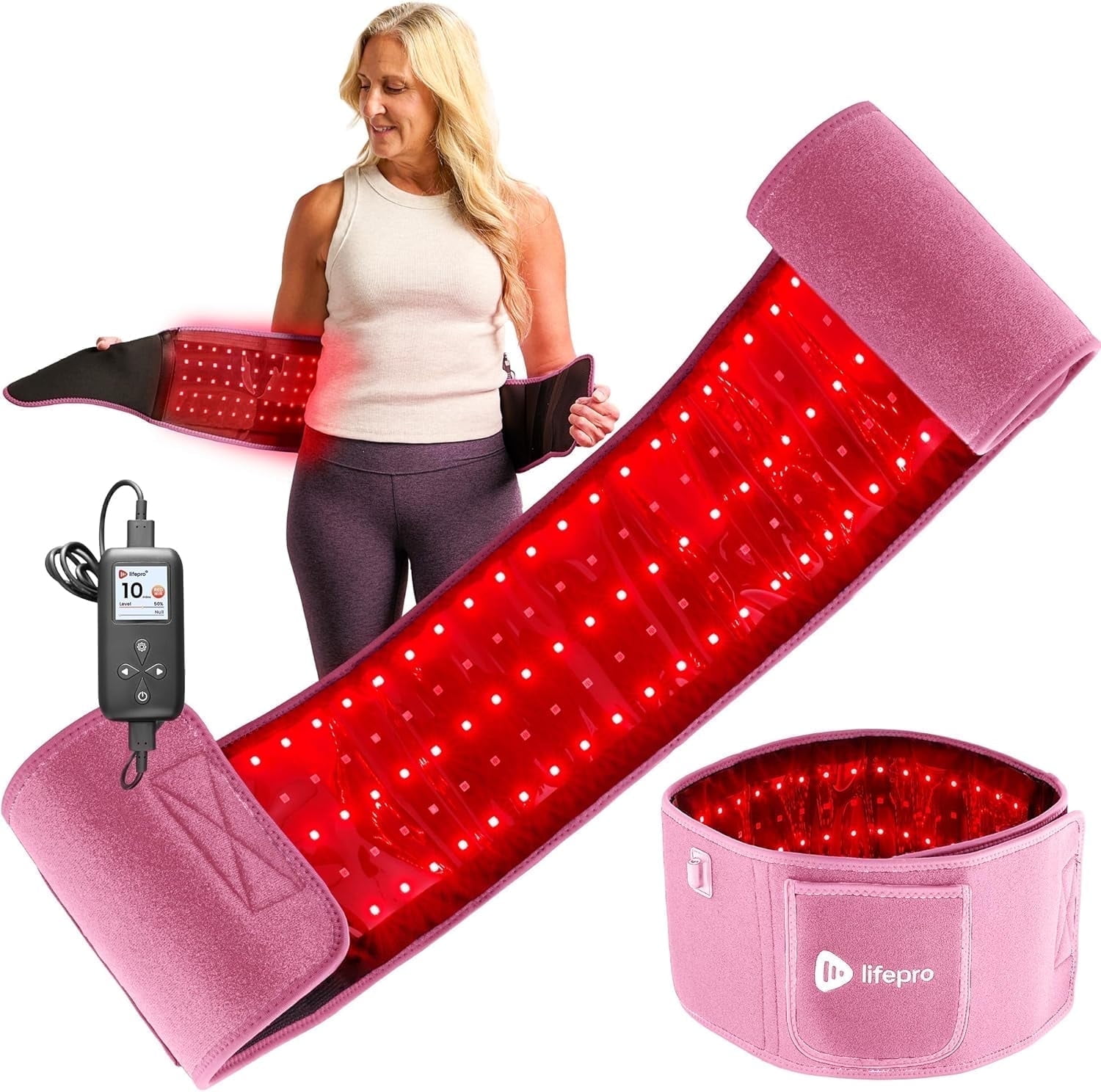 LifePro Red Light Lamp Belt – Portable Infrared & Near Infrared LED Wrap 660nm & 850nm – Pink
