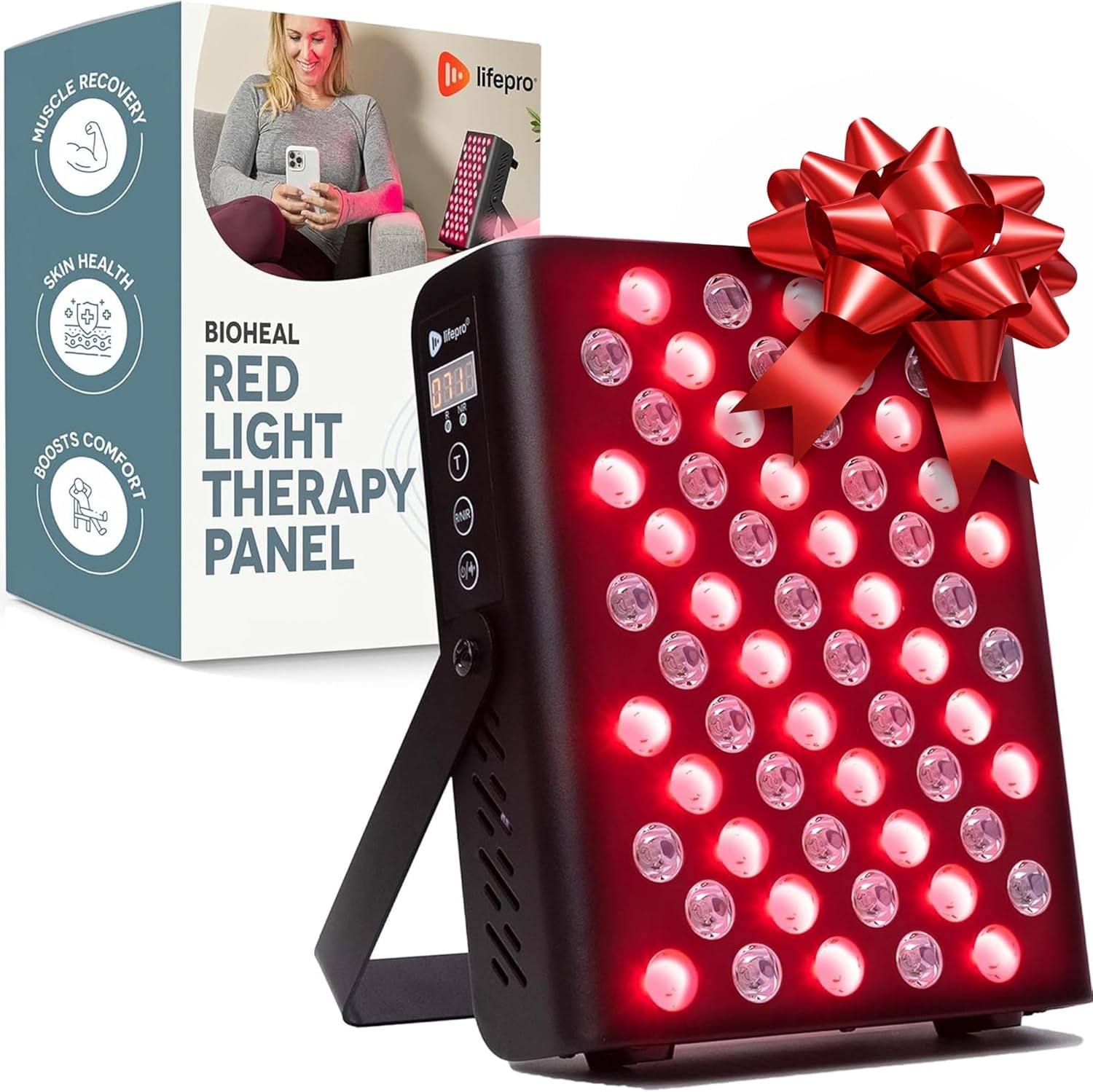 LifePro Red Light Therapy Panel for Body and Face, 660nm & 850nm Dual Wavelength LEDs, Near Infrared Light for Skin and Muscle Wellness - Black
