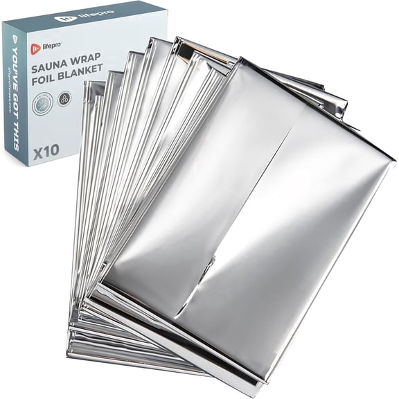 LifePro Sauna Wrap Foil Blanket – Disposable Non-Toxic Space Blanket & Thermal Blanket Wrap for Max Heat Retention – For Far Infrared Sauna Blanket Therapy - 63" x 82.5" - 10 Foils