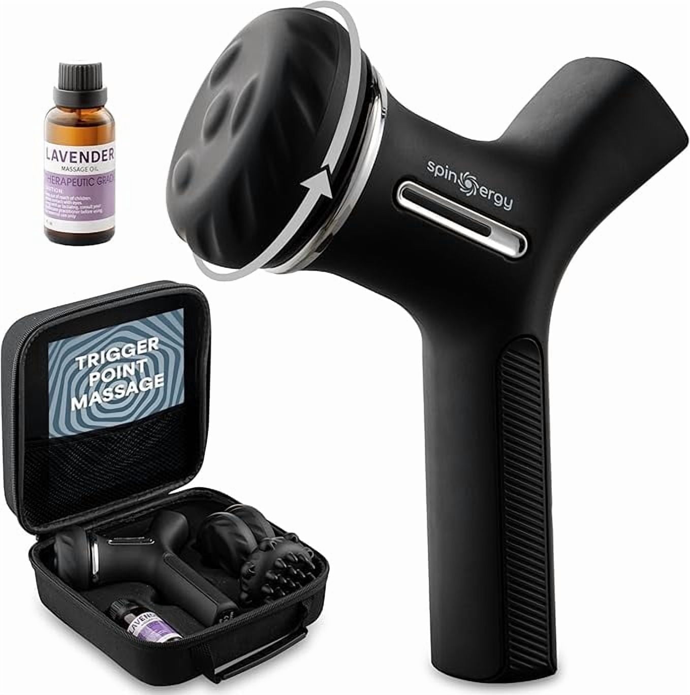 LifePro Spinergy Portable Massage Gun - Deep Tissue Rotary Massager Gun Handheld Massager for Sore Muscles with 6 Speeds, 4 Heads & Massage Oil - Black
