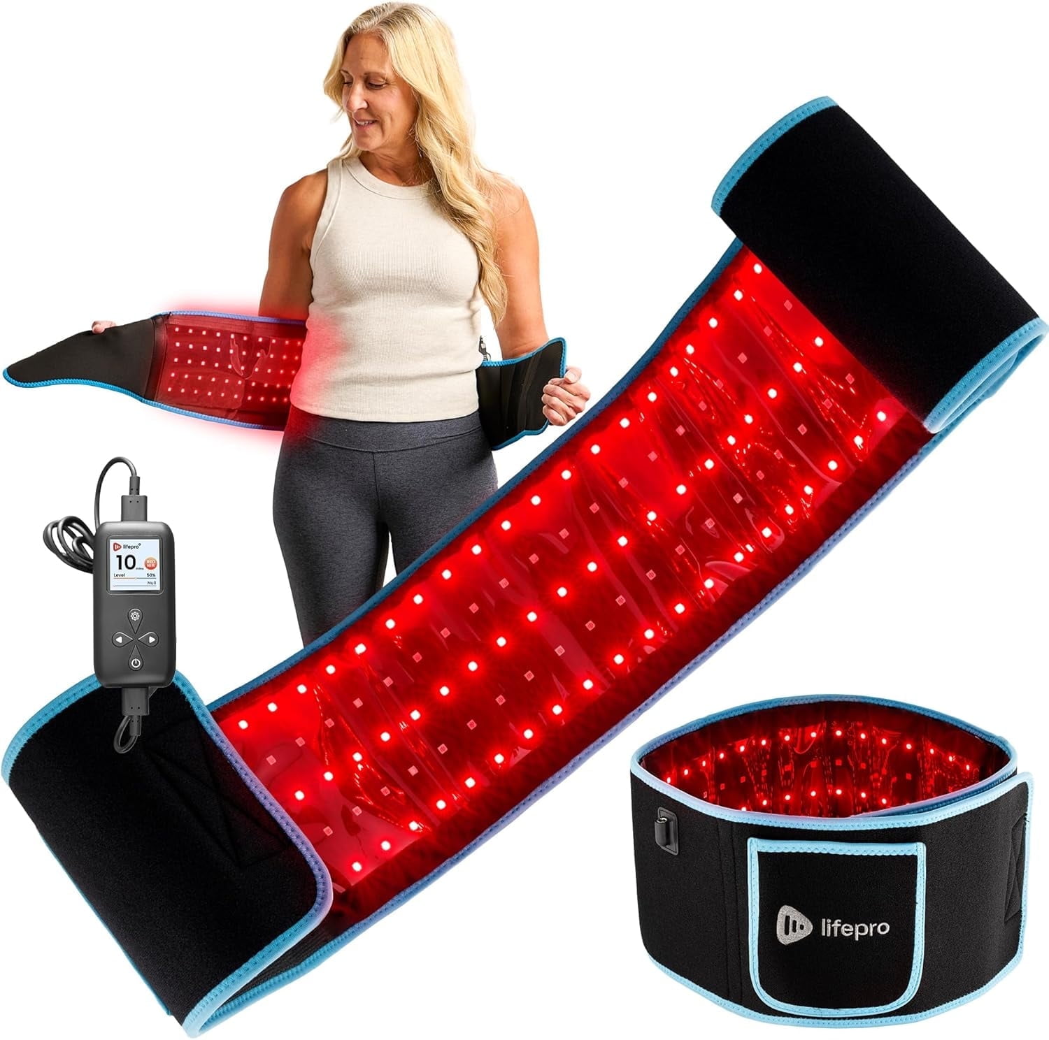 LifePro Red Light Lamp Belt Portable Infrared & Near Infrared LED Wrap 660nm & 850nm - Black