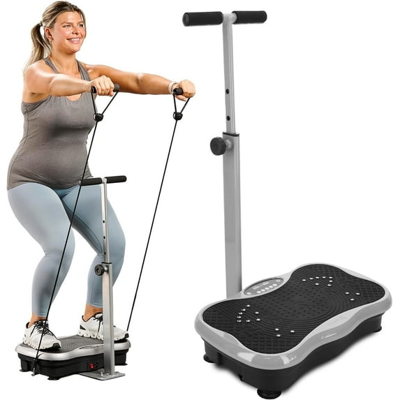Lifepro TrimLite Vibration Plate Exercise Machine with Handlebars – Whole Body Vibrating Plate for Weight Loss, Lymphatic Drainage & Home Fitness – 99 Speed Levels, Resistance Bands, Bluetooth - Gray