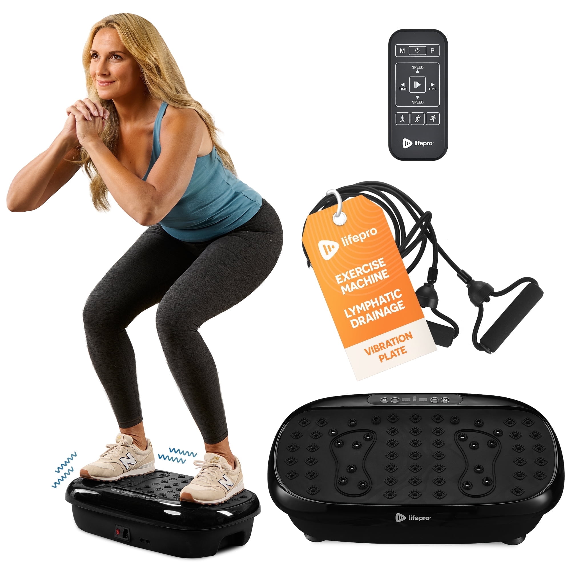 Lifepro HexaPlate Lite Vibration Plate Exercise Machine – Full Body Vibrating Plate for Weight Loss, Lymphatic Drainage & Recovery – Compact Home Workout with Magnetic Acupoints & Remote - Black