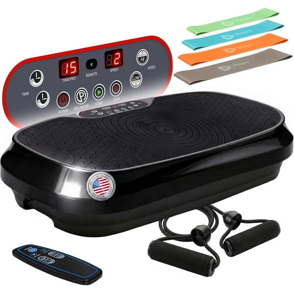 Lifepro Waver Mini Vibration Plate 260lbs, Vibrating Plate for Exercise, Lymphatic Drainage, Full Body Workout, 99 Speeds, 200W Motor, 9 Modes, Resistance Bands, Black