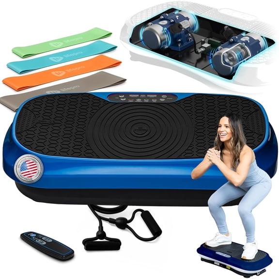 Lifepro Waver Mini Vibration Plate Exercise Machine – Whole Body Vibrating Plate Machine for Lymphatic Drainage, Muscle Toning & Recovery with Resistance Bands & Remote - Blue