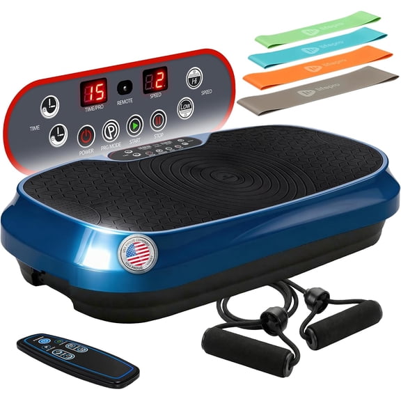 Lifepro Waver Mini Vibration Plate Exercise Machine – Whole Body Vibrating Plate Machine for Lymphatic Drainage, Muscle Toning & Recovery with Resistance Bands & Remote - Blue