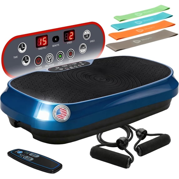 Lifepro Waver Mini Vibration Plate Exercise Machine – Whole Body Vibrating Plate Machine for Lymphatic Drainage, Muscle Toning & Recovery with Resistance Bands & Remote - Blue