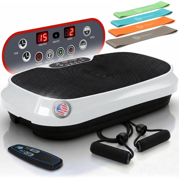Lifepro Waver Mini Vibration Plate Exercise Machine – Whole Body Vibrating Plate Machine for Lymphatic Drainage, Muscle Toning & Recovery with Resistance Bands & Remote - White