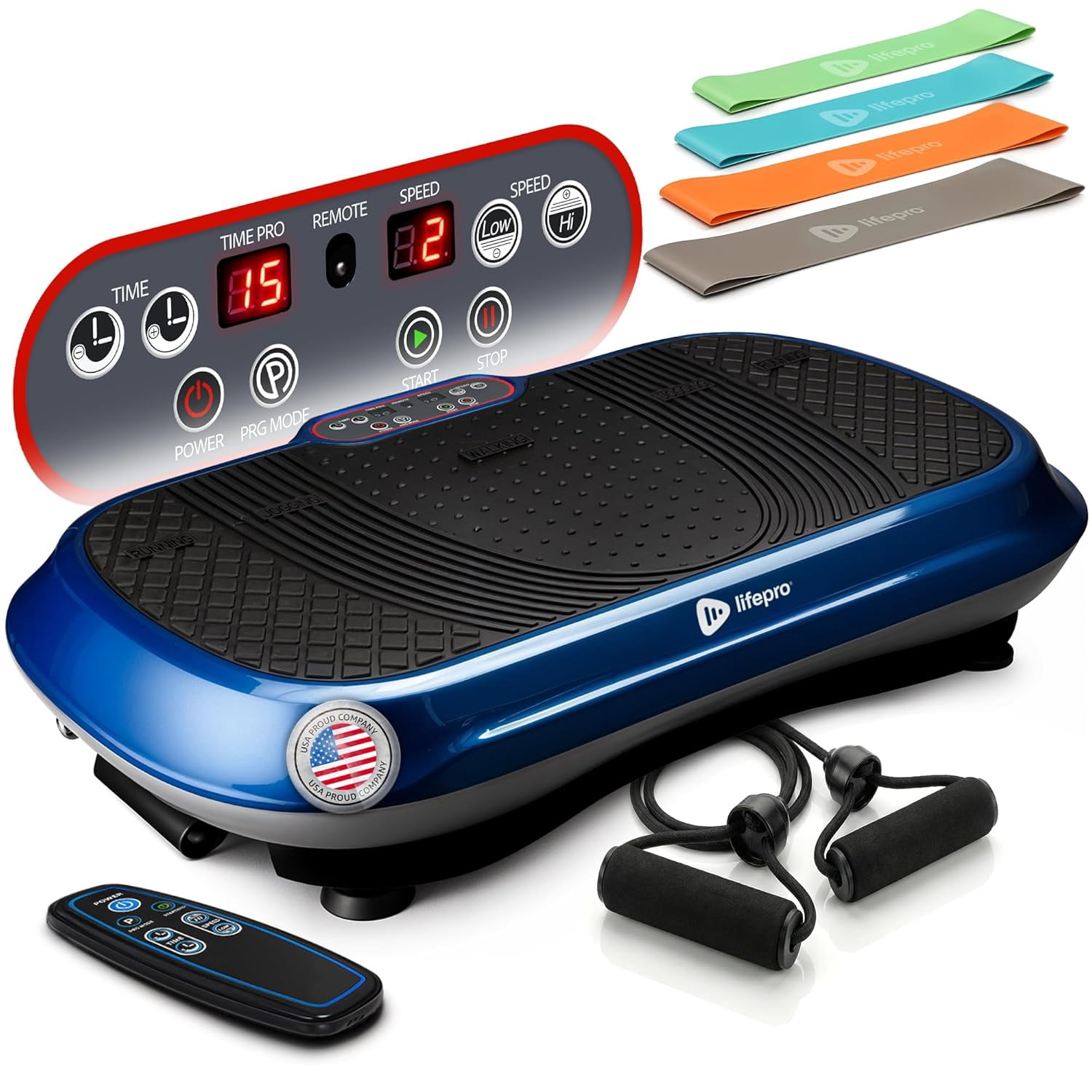 Lifepro Waver Vibration Plate Exercise Machine – Full Body Vibrating Plate for Lymphatic Drainage, Muscle Toning & Fat Loss – Includes Loop Bands, Remote & 99 Speed Settings - Blue