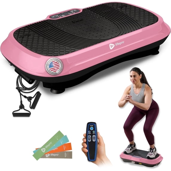 Lifepro Waver Vibration Plate Exercise Machine – Full Body Vibrating Plate for Lymphatic Drainage, Muscle Toning & Fat Loss – Includes Loop Bands, Remote & 99 Speed Settings - Pink