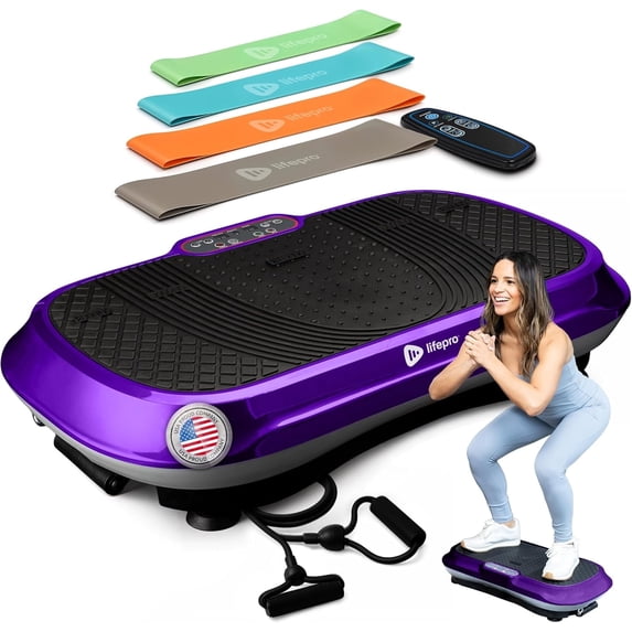 Lifepro Waver Vibration Plate Exercise Machine – Full Body Vibrating Plate for Lymphatic Drainage, Muscle Toning & Fat Loss – Includes Loop Bands, Remote & 99 Speed Settings - Purple