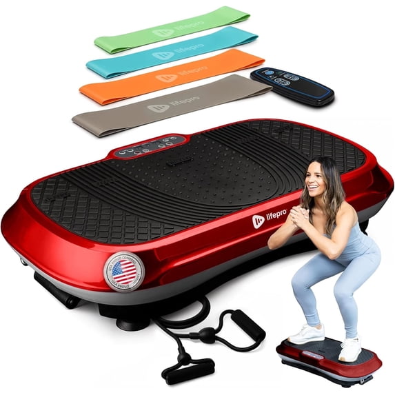 Lifepro Waver Vibration Plate Exercise Machine – Full Body Vibrating Plate for Lymphatic Drainage, Muscle Toning & Fat Loss – Includes Loop Bands, Remote & 99 Speed Settings - Red