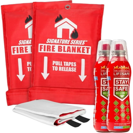 LifeSafe StaySafe All-in-1 Portable Fire Extinguisher with Signature Series Fire Blanket | Compact Emergency Fire Spray, Flame Suppression Fiberglass, Non-Toxic, for Home Safety | 2-Pack