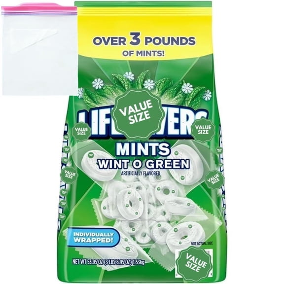 LifeSave Wint O Green Individually Wrapped Mints Hard Candy, 3.5 lbs Bag w/A Storage Bag