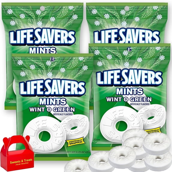 LifeSavers Wintergreen Hard Candy – Wint O Green Breath Mint Refreshing | 4 Bags (6.25 oz Each), 25 oz Total Individually Wrapped
