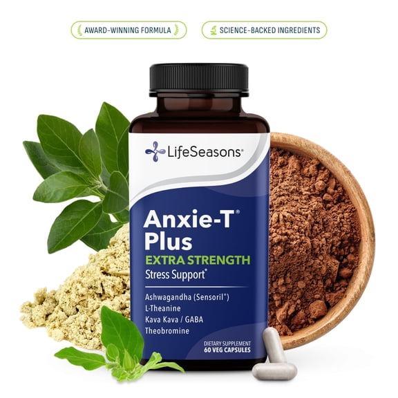 Anxie-T Plus - Extra Strength Stress Relief Supplement - Supports Mood & Mental Focus - Feel Calm and Relaxed - 60 Capsules