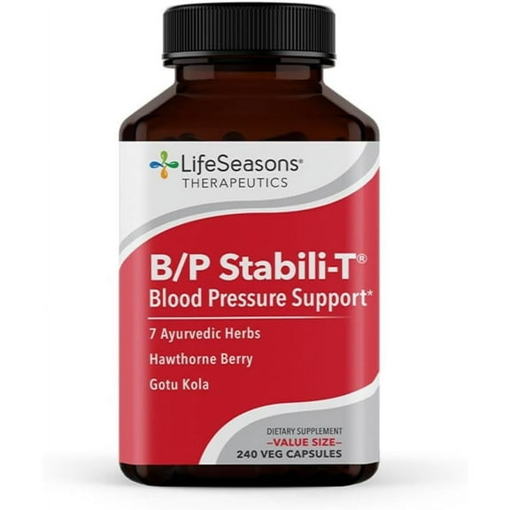 LifeSeasons B/P Stabili-T - Blood Pressure Support - Vitamin Supplement for Healthy Heart & Circulation - Ashwagandha, Arjuna & Hawthorn Berry - 240 Capsules