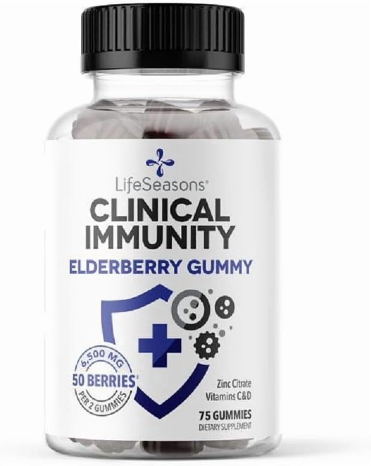 LifeSeasons Clinical Immunity - Elderberry Gummies - Supports a Healthy Immune System - 25 Elderberries Per Gummy - Maltodextrin-Free - Vitamin C, Vitamin D3, Zinc & Elderberry Extract - 75 Gummies