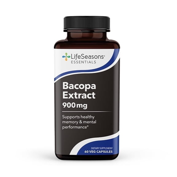 LifeSeasons Essentials - Bacopa Extract Supplement - Support Memory & Mental Focus - Promotes Healthy Stress Response - Boost Cognitive Function - 900mg Per Serving - 60 Capsules