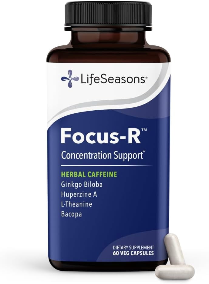 LifeSeasons - Focus-R - Concentration Support Supplement - All Ages - Enhances Mental Performance & Focus - Increases Attention Span - L-Theanine, Kava Kava, Bacopa, Vitamin B & More - (60 Capsules)