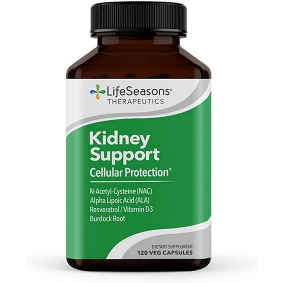 LifeSeasons Kidney Support Supplement Cellular Protection with NAC, Alpha Lipoic Acid, Resveratrol, Burdock Root & Vitamin D3 Supports Detox, Oxidative Stress & Renal Function 120 Capsules