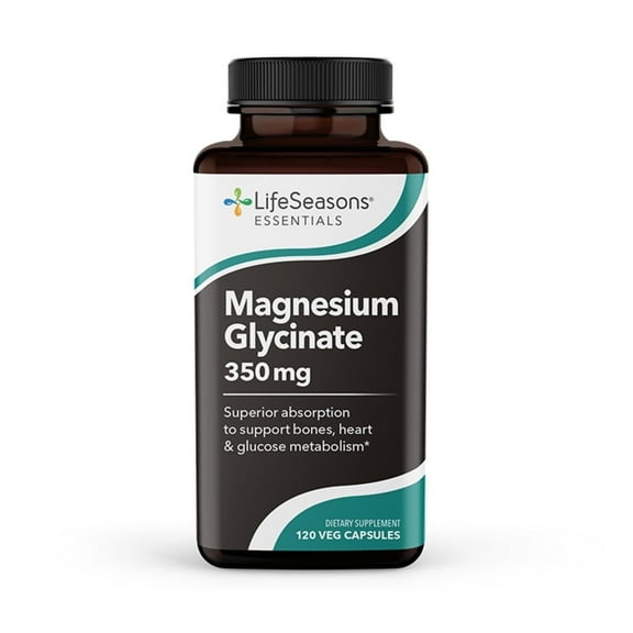 LifeSeasons Magnesium Glycinate 350mg - Supplement to Support Stress Relief, Sleep, Heart Health, Nerves, Muscles, and Metabolism - 120 Capsules