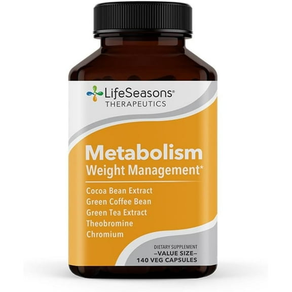 LifeSeasons Metabolism - Weight Control Support & Energy Boosting Supplement - Natural Appetite Suppressant - Curbs Cravings - Green Tea, Coffee Bean, Chromium, Cacao & Theobromine - 140 Capsules
