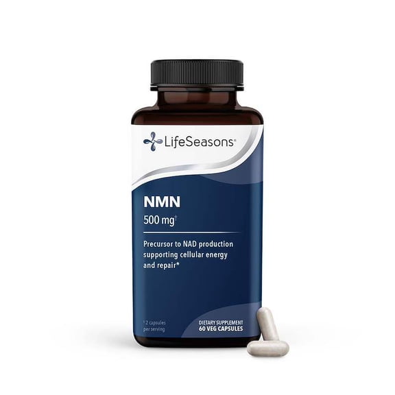 LifeSeasons NMN 500 mg Nicotinamide Mononucleotide Supplement for NAD+ Production, Cellular Energy, Healthy Aging, Metabolic Wellness & Vitality Vegan, Gluten-Free - 60 Capsules