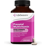 LifeSeasons Prenatal Multivitamin with DHA Omega-3   High Potency Formula with TRAACS  Chelated Minerals, Methylated B-Vitamins, PureWay-C , Probiotics, Ginger & Peppermint   120 Veg Capsules