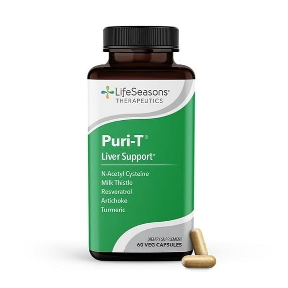 LifeSeasons Puri-T - Liver Cleanse & Detox Support Supplement - Resveratrol, N-Acetyl Cysteine, Milk Thistle, Artichoke & Turmeric - Supports Tissue Regeneration & Healthy Bile Flow - 60 Capsules