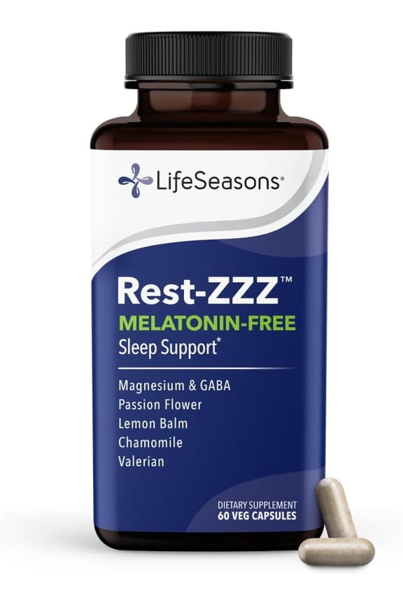 Rest-ZZZ Melatonin Free - Sleep Support Supplement - Calms Nervous System - Eases Restlessness & Nerve-Related Sleeplessness - Magnesium GABA & Chamomile - 60 Capsules
