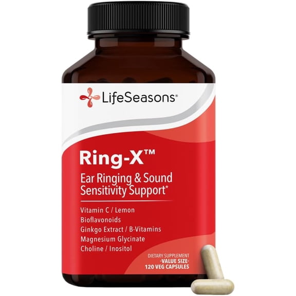 LifeSeasons Ring-X - Ear Ringing & Sound Sensitivity Support - Supports Inner Ear Health & Nerve Function - Helps Maintain Auditory Balance & Comfort - Ginkgo, Magnesium, B-Vitamins - 120 Capsules