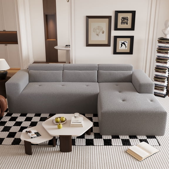 LifeSky 109" Modular Sectional Sofa No Assembly Needed for Apartment Living Room: Ready in 5 Mins - Teddy Fabric L-Shaped Couch with Chaise - Easy Move Through Narrow Hallways