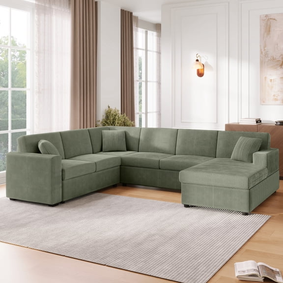 LifeSky 115.3" U-Shaped Sectional Sofa with Chaise Lounge: Seats 5+ Comfortably for Family Movie Nights - 22" Deep Seats & 3 Throw Pillows Included - 60-Minute Assembly