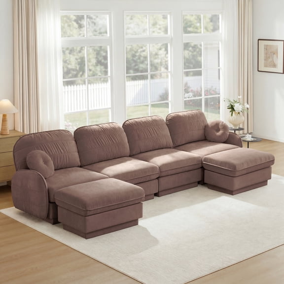 LifeSky 137" Oversize Chenille U-Shaped Sofa for Family Gatherings: Rearranges in 10 Minutes from L-Shape to U-Shape - Weekend Parties with up to 8 Guests - Deep Seats & Movable Ottoman